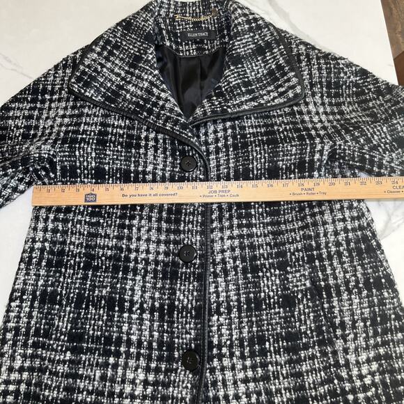 ELLEN TRACY Houndstooth Wool Blend Pea Coat Black Ivory Textured Lined Sz 14 NWT - Picture 4 of 16